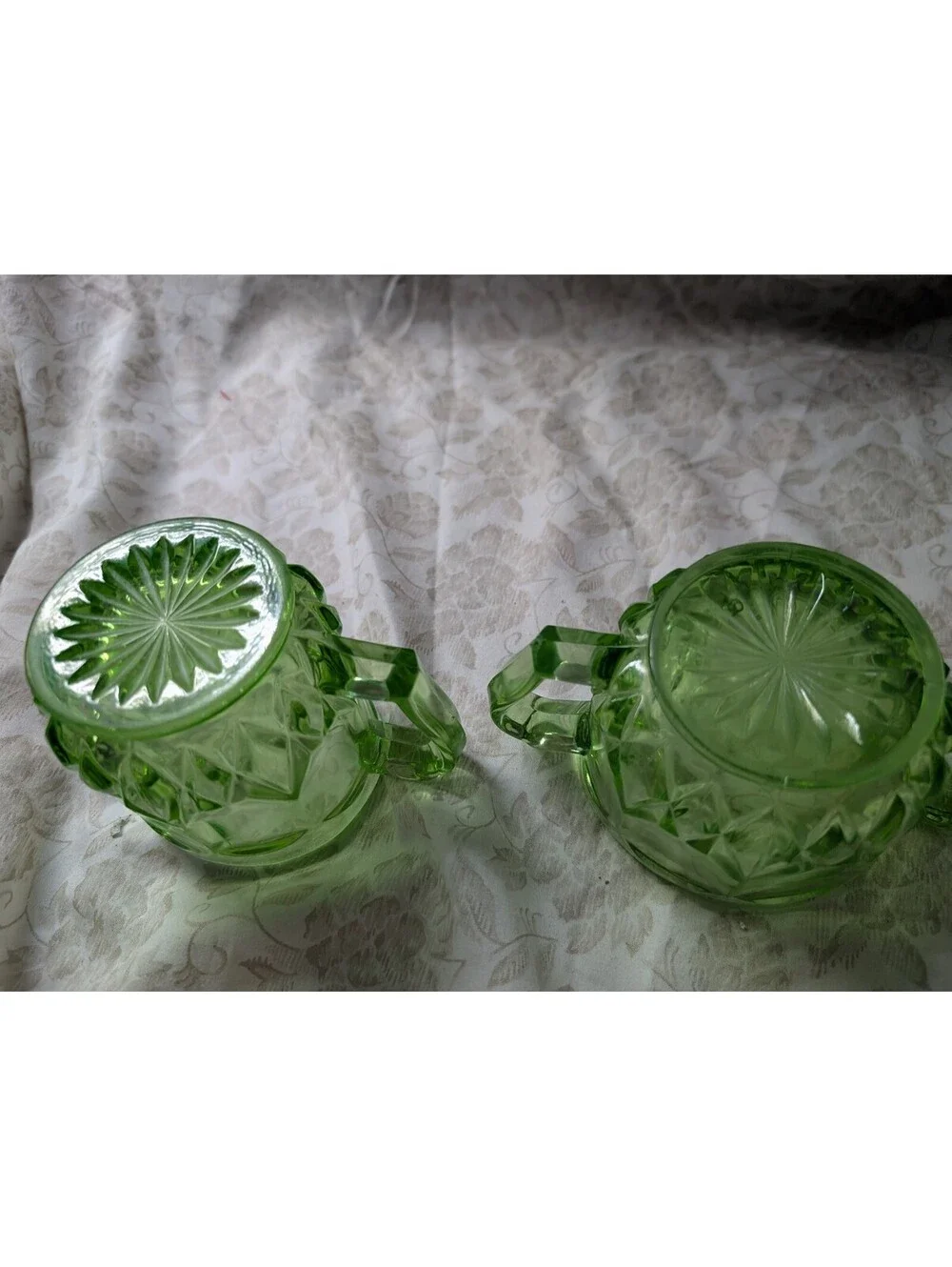 Vintage Green Depression Glass Creamer and Sugar Bowl Set
